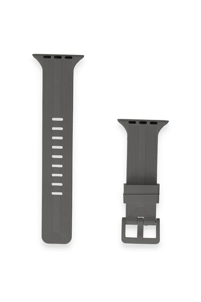 Mey İthalat®   Watch 38mm KR408 Çizgili Silikon Kordon - Koyu Gri