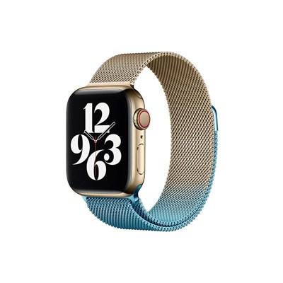Mey İthalat®   Watch 38mm Metal Mıknatıslı Kordon - Metalik Gold-Mavi