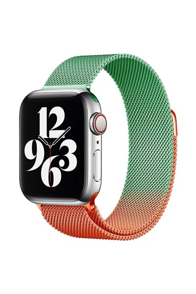 Mey İthalat®   Watch 38mm Metal Mıknatıslı Kordon - Turuncu-Yeşil