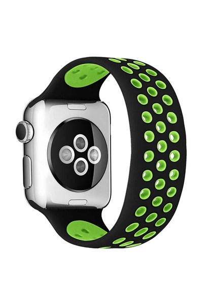 Mey İthalat®   Watch 42mm Ayarlı Delikli Silikon Kordon - Siyah-Yeşil