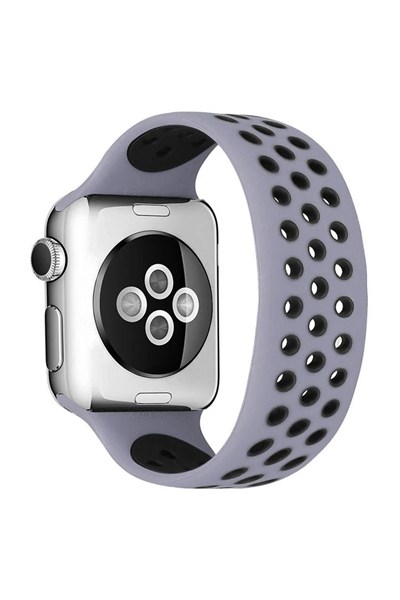 Mey İthalat®   Watch 42mm Ayarlı Delikli Silikon Kordon - Gri-Siyah