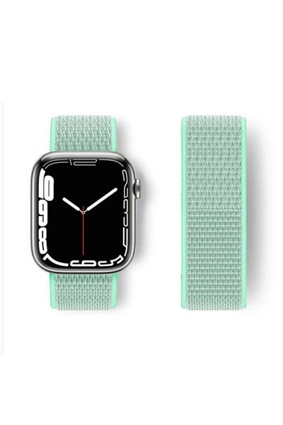 Mey İthalat®   Watch 42mm Hasırlı Cırtcırtlı Kordon - Turkuaz