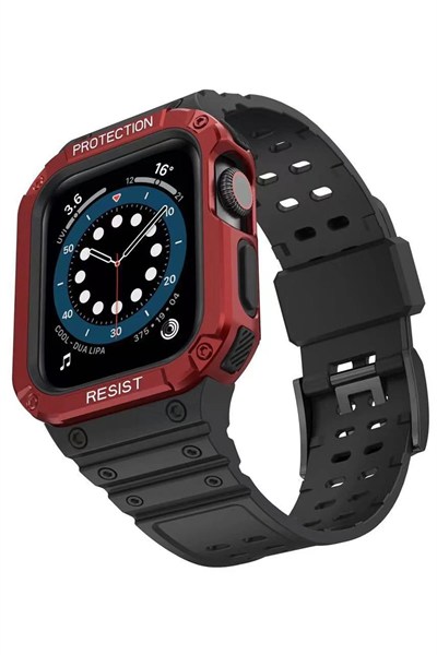 Mey İthalat®   Watch 42mm KR401 Silikon Kordon - Siyah-Kırmızı