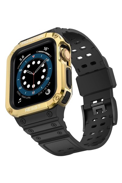 Mey İthalat®   Watch 42mm KR401 Silikon Kordon - Siyah-Gold