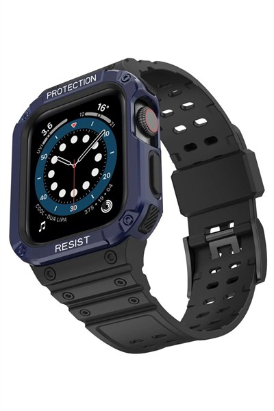 Mey İthalat®   Watch 42mm KR401 Silikon Kordon - Siyah-Mavi