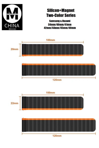 Mey İthalat®   Watch 42mm MO-WB1 Çift Renk Mıknatıslı Silikon Kordon - Gri-Turuncu