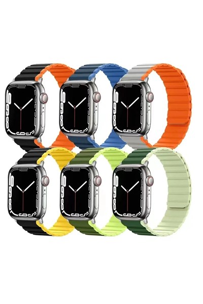 Mey İthalat®   Watch 42mm MO-WB1 Çift Renk Mıknatıslı Silikon Kordon - Lacivert-Mavi