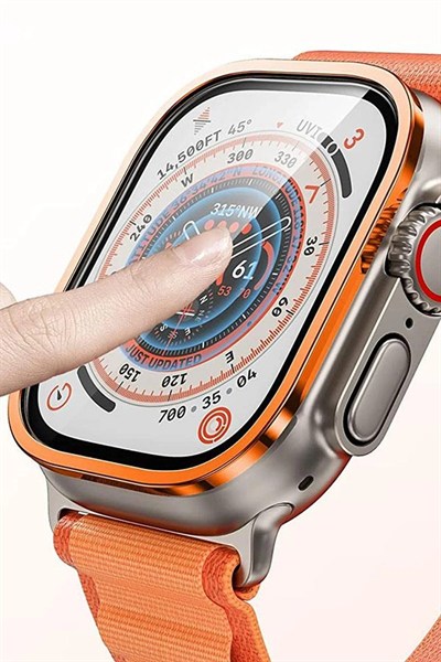 Mey İthalat®   Watch Ultra 49mm Alüminyum Kasa Cam Ekran Koruyucu - Turuncu