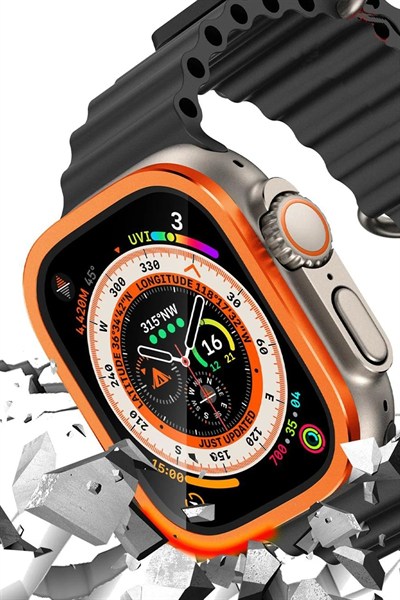 Mey İthalat®   Watch Ultra 49mm Alüminyum Kasa Cam Ekran Koruyucu - Turuncu
