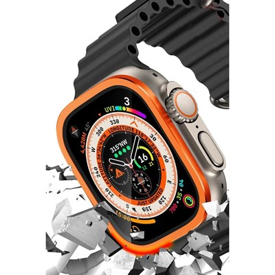 Mey İthalat®   Watch Ultra 49mm Alüminyum Kasa Cam Ekran Koruyucu - Turuncu