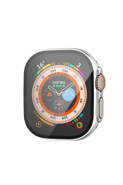 Mey İthalat®   Watch Ultra 49mm Legend Camlı Kasa Ekran Koruyucu - Gümüş
