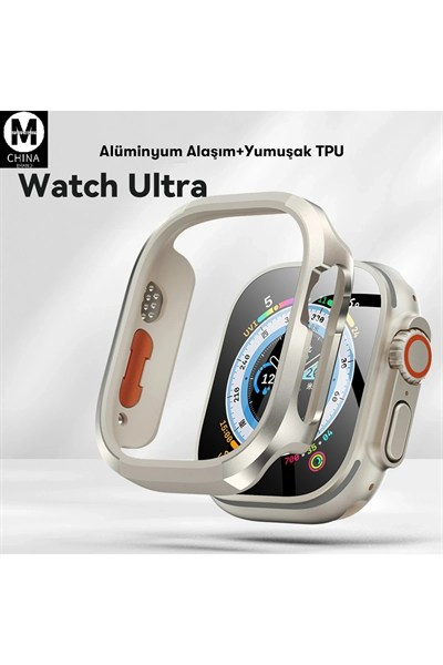 Mey İthalat®   Watch Ultra 49mm MO-WT3 Alüminyum Camlı Kasa Ekran Koruyucu - Gold