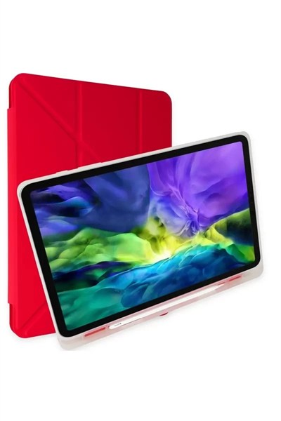Mey İthalat®   iPad 10.2 (8.nesil) Kılıf Kalemlikli Mars Tablet Kılıfı - Kırmızı
