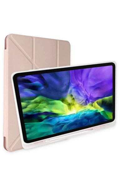 Mey İthalat®   iPad 10.2 (8.nesil) Kılıf Kalemlikli Mars Tablet Kılıfı - Rose Gold