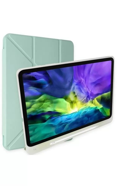 Mey İthalat®   iPad 10.2 (8.nesil) Kılıf Kalemlikli Mars Tablet Kılıfı - Açık Yeşil