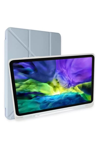 Mey İthalat®   iPad 10.2 (8.nesil) Kılıf Kalemlikli Mars Tablet Kılıfı - Mavi