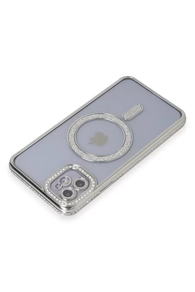 Mey İthalat®   iPhone 11 Kılıf Joke Simli Magneticsafe Kılıf - Gümüş