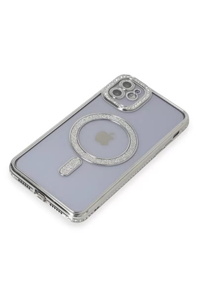 Mey İthalat®   iPhone 11 Kılıf Joke Simli Magneticsafe Kılıf - Gümüş