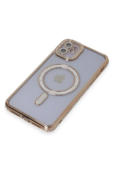 Mey İthalat®   iPhone 11 Kılıf Joke Simli Magneticsafe Kılıf - Gold