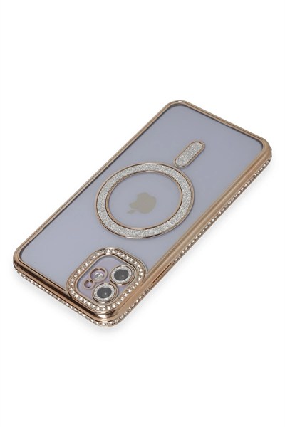 Mey İthalat®   iPhone 11 Kılıf Joke Simli Magneticsafe Kılıf - Gold