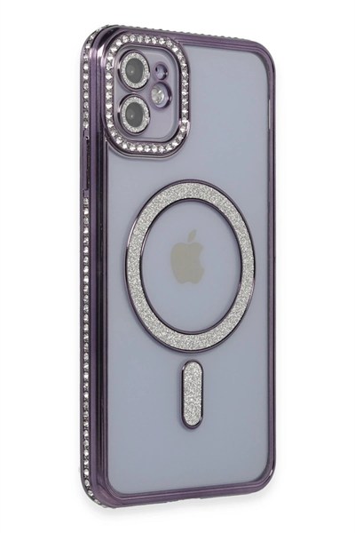 Mey İthalat®   iPhone 11 Kılıf Joke Simli Magneticsafe Kılıf - Derin Mor