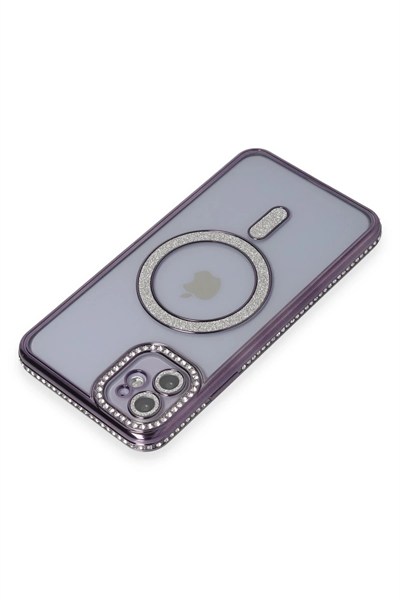Mey İthalat®   iPhone 11 Kılıf Joke Simli Magneticsafe Kılıf - Derin Mor