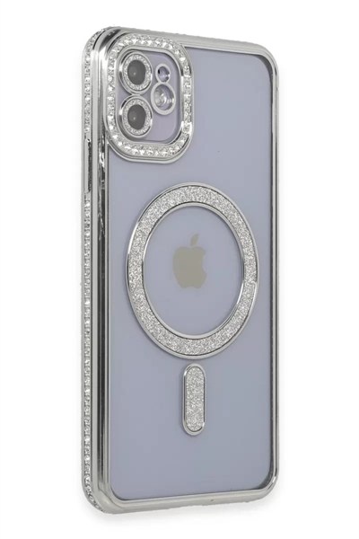 Mey İthalat®   iPhone 11 Kılıf Joke Simli Magneticsafe Kılıf - Gümüş