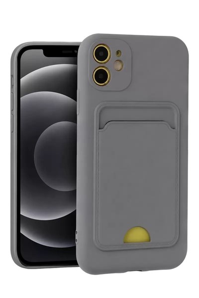 Mey İthalat®   iPhone 11 Kılıf Kelvin Kartvizitli Silikon - Gri
