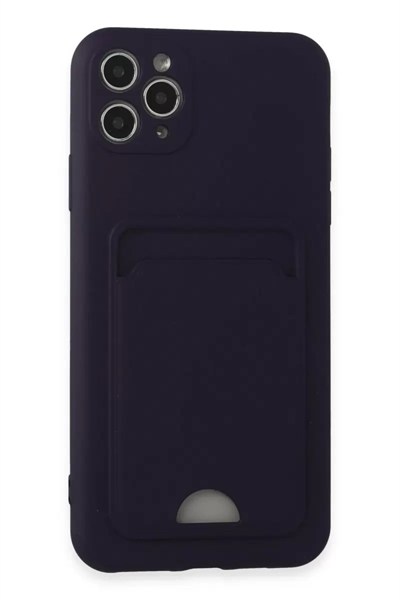 Mey İthalat®   iPhone 11 Pro Max Kılıf Kelvin Kartvizitli Silikon - Derin Mor
