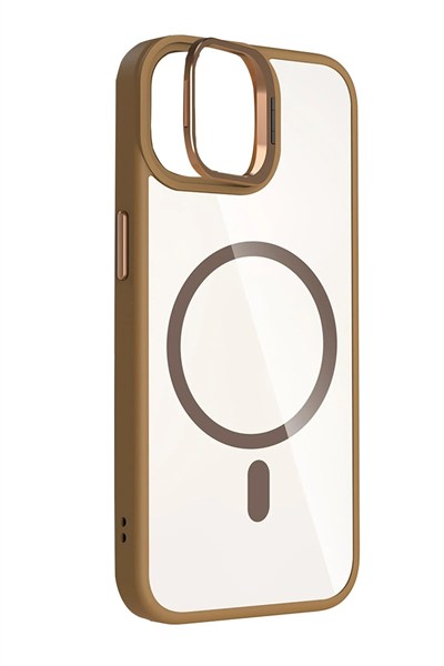 Mey İthalat®   iPhone 11 Remim Lensli Magsafe Standlı Kapak - Kahverengi