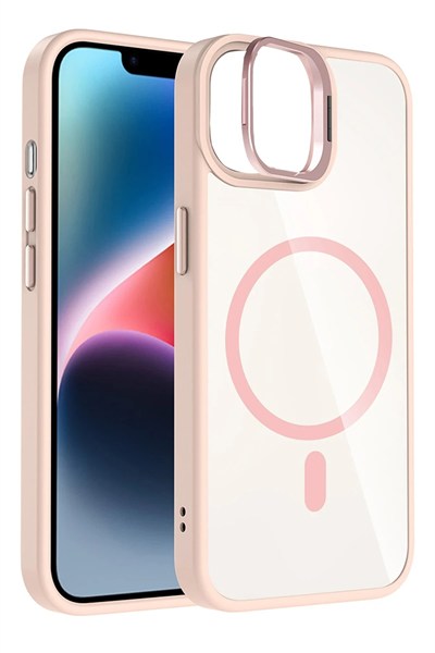 Mey İthalat®   iPhone 11 Remim Lensli Magsafe Standlı Kapak - Pembe