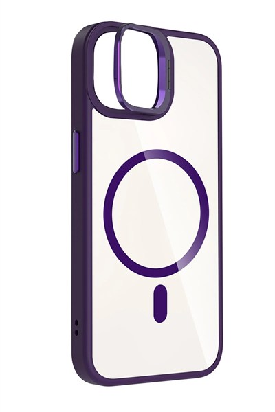 Mey İthalat®   iPhone 11 Remim Lensli Magsafe Standlı Kapak - Derin Mor