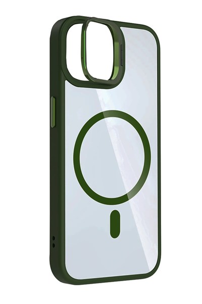 Mey İthalat®   iPhone 11 Remim Lensli Magsafe Standlı Kapak - Koyu Yeşil