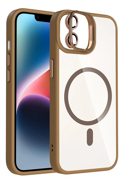 Mey İthalat®   iPhone 11 Remim Lensli Magsafe Standlı Kapak - Kahverengi