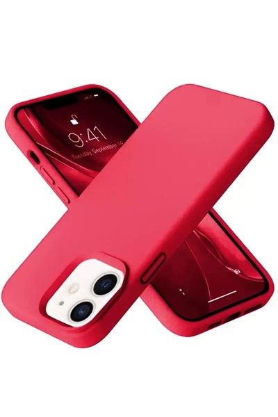 Mey İthalat®   iPhone 12 Kılıf Nano içi Kadife Silikon - Kırmızı