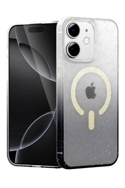 Mey İthalat®   iPhone 12 Pummel Shiny Magsafe Kapak - Siyah