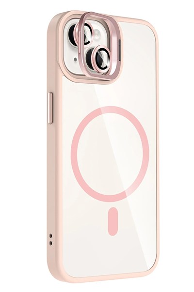 Mey İthalat®   iPhone 13 Remim Lensli Magsafe Standlı Kapak - Pembe