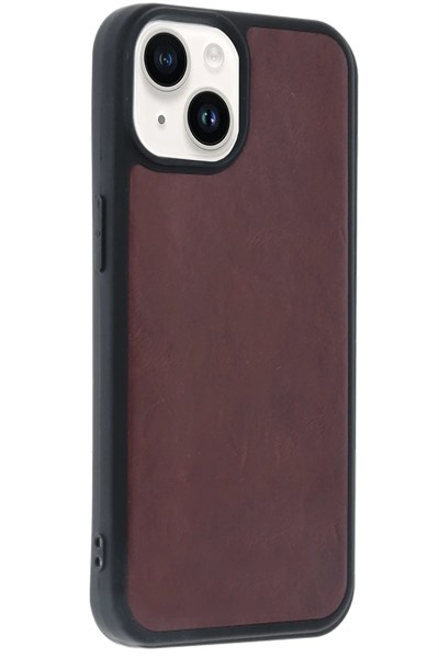 Mey İthalat®   iPhone 14 Kılıf Aras Deri Kapak - Bordo