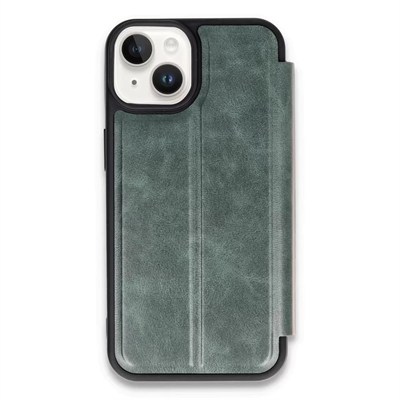 Mey İthalat®   iPhone 14 Kılıf Flip Cover - Koyu Yeşil