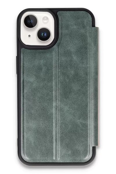 Mey İthalat®   iPhone 14 Kılıf Flip Cover - Koyu Yeşil