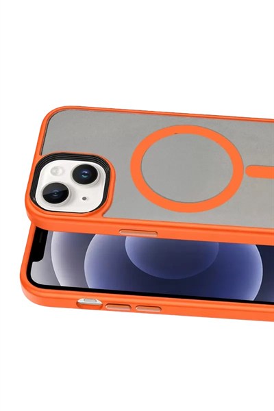 Mey İthalat®   iPhone 14 Megane Magsafe Kapak - Turuncu