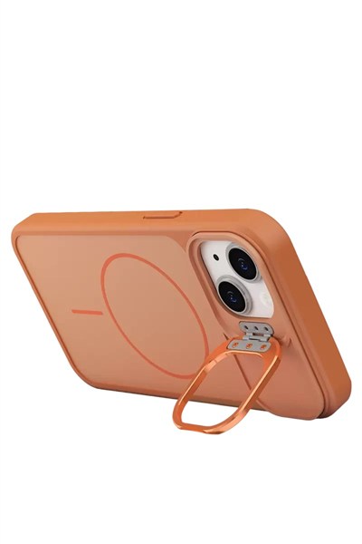 Mey İthalat®   iPhone 14 Pale Magsafe Standlı Kapak - Turuncu
