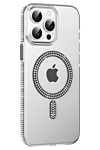 Mey İthalat®   iPhone 14 Pro Max Move Taşlı Magsafe Kapak - Siyah