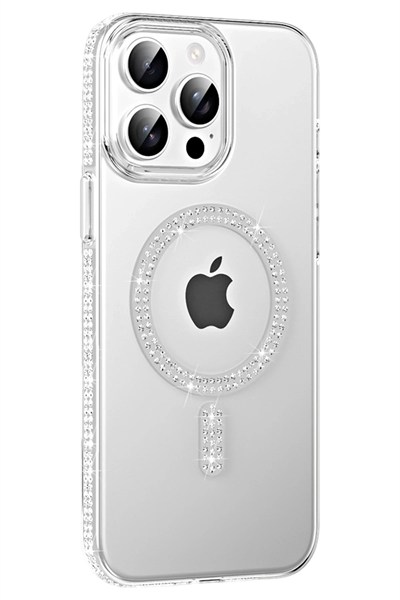 Mey İthalat®   iPhone 14 Pro Max Move Taşlı Magsafe Kapak - Gümüş