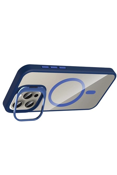 Mey İthalat®   iPhone 14 Pro Max Remim Lensli Magsafe Standlı Kapak - Lacivert