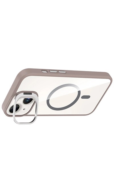 Mey İthalat®   iPhone 14 Remim Lensli Magsafe Standlı Kapak - Titan Gri
