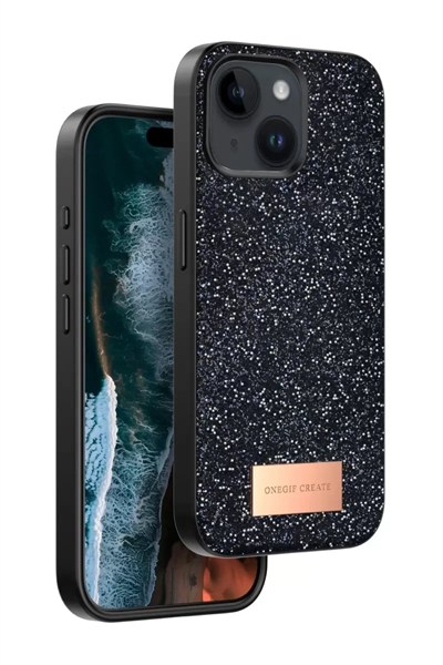 Mey İthalat®   iPhone 15 Bright Simli Kapak - Siyah
