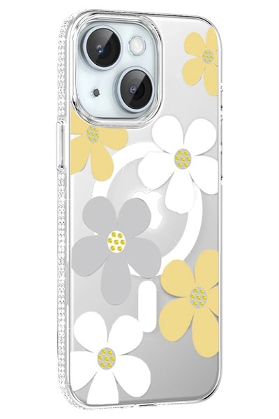 Mey İthalat®   iPhone 15 Floral Magsafe Kapak - Sarı