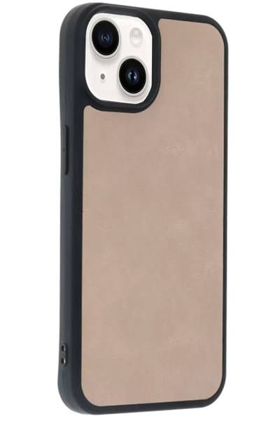 Mey İthalat®   iPhone 15 Kılıf Aras Deri Kapak - Pudra