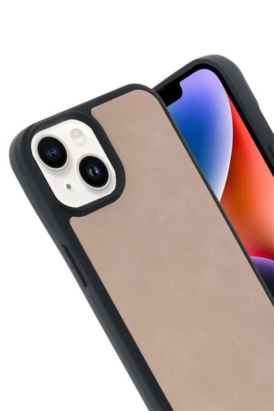 Mey İthalat®   iPhone 15 Kılıf Aras Deri Kapak - Pudra